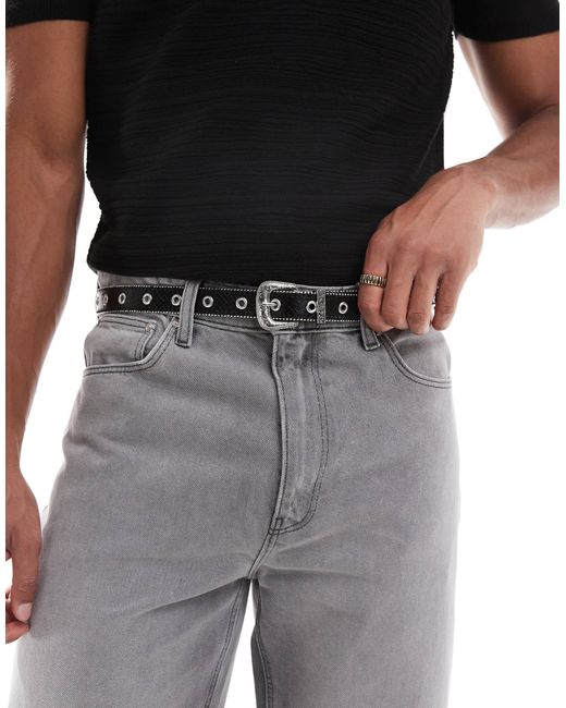 ASOS Black Western Studded Skinny Belt for men