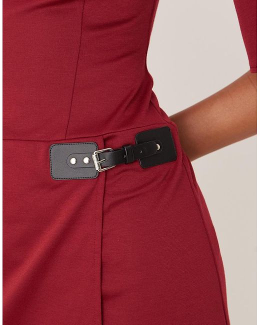 ASOS Red Wide Short Sleeve Mini Dress With Side Buckle