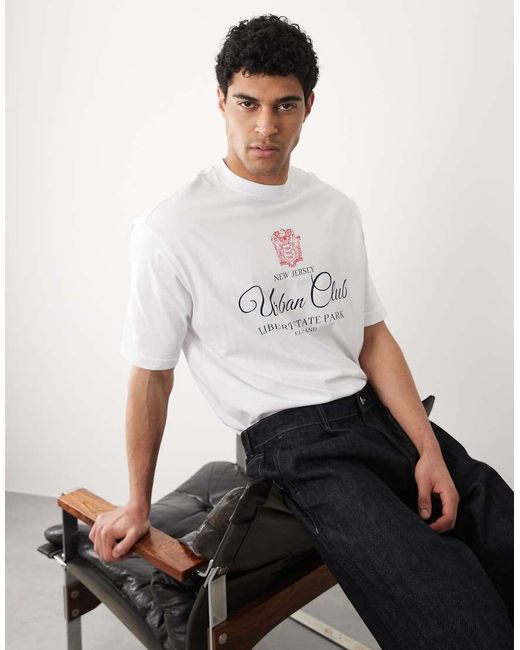 SELECTED White Oversized T-Shirt With Sports Graphic for men
