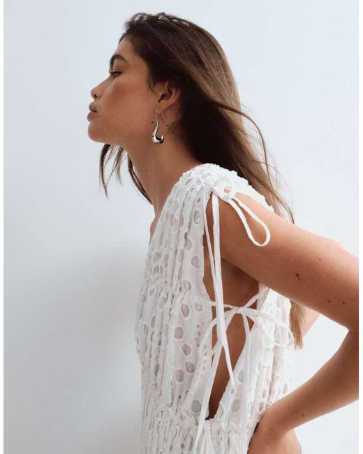 ARRANGE White Broderie Drawstring Detail Trapeze Maxi Dress