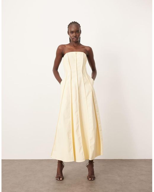 ARRANGE Natural Heavy Cotton Seam Detail Bandeau Maxi Dress