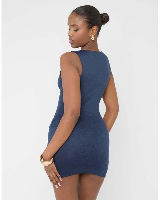 Public Desire Blue Buckle Detail Mini Dress