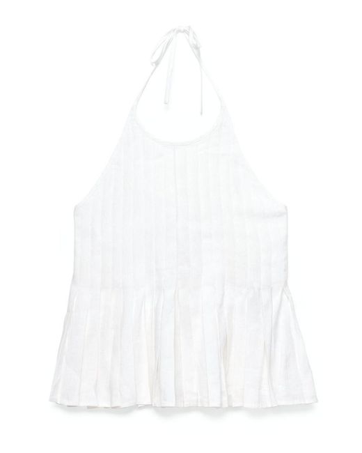 NA-KD Blue Linen Blend Pleated Halterneck Top
