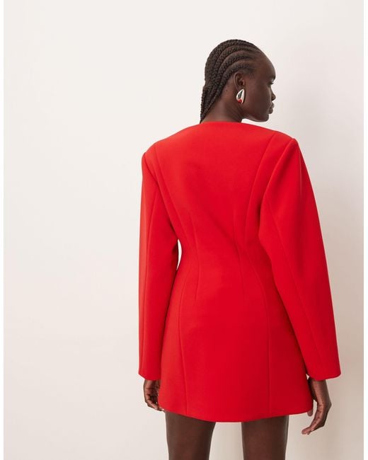 ARRANGE Red Cinched Waist Blazer Dress