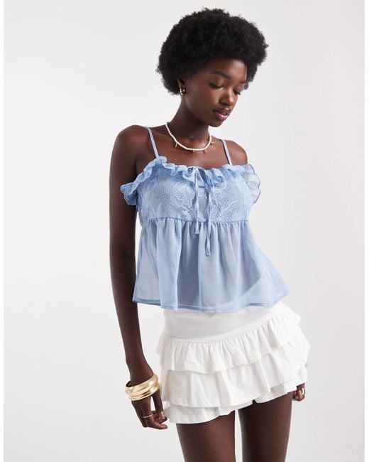 Miss Selfridge Blue Lace Insert Cami Top