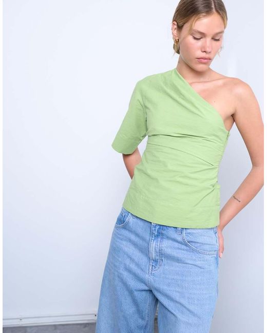 TOPSHOP Green Off Shoulder Drape Neck