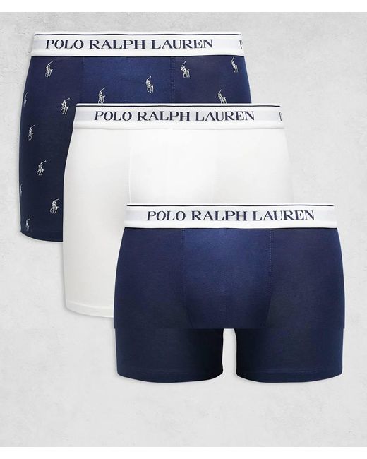 Polo Ralph Lauren Blue 3 Pack Logo Waistband Long Trunks for men