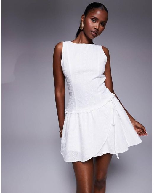 Princess Polly White Cosie Broderie Sleeveless Tie Side Ruffle Hem Mini Dress
