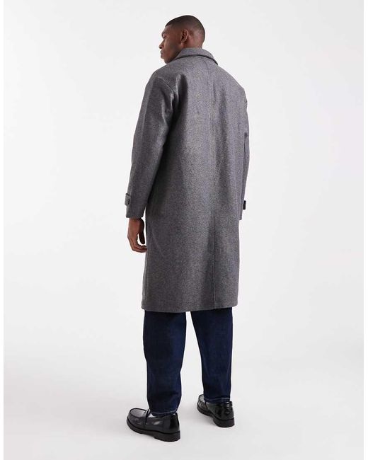 Only & Sons Blue Faux Wool Longline Overcoat for men