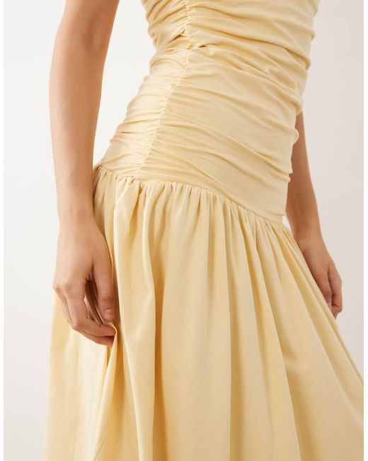 ASOS Natural Ruched Bandeau With Dropped Waist Maxi Dress