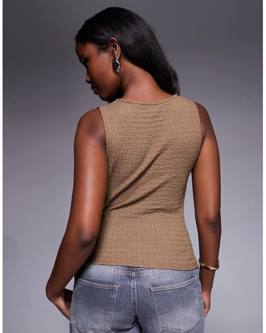 River Island Brown Textured Button Front Top