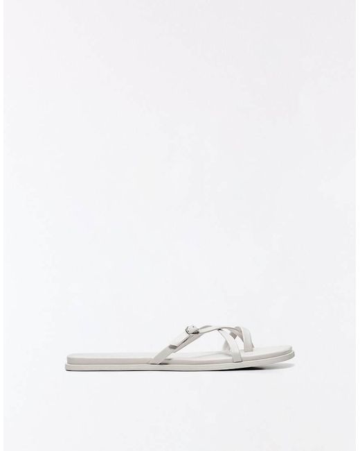Bershka White Multi-Strap Flat Slider Sandals
