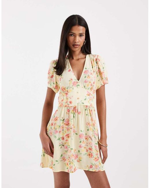 Vero Moda Natural Button Front Detail Tea Style Mini Dress