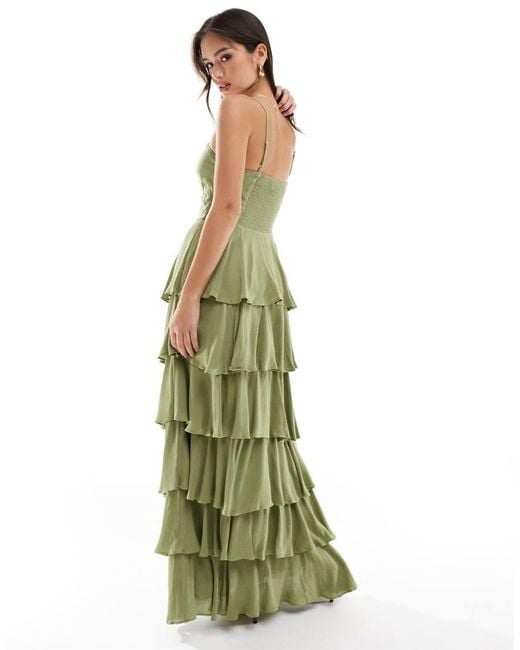 Pretty Lavish Green Ring Detail Tiered Maxi Dress