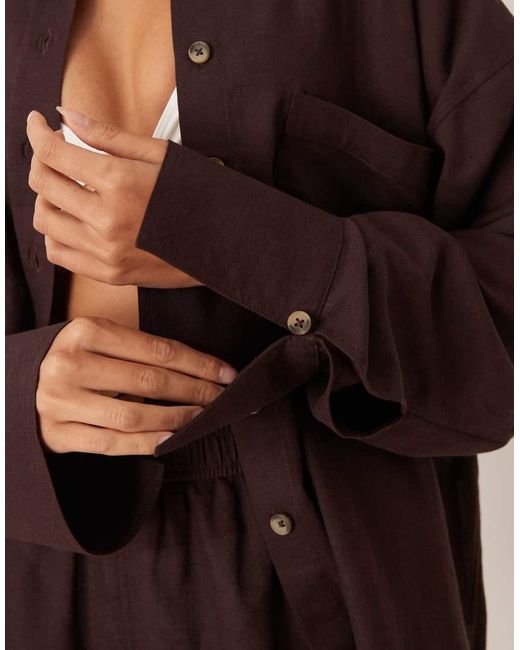 ASOS Brown Ipanema Sheer Beach Shirt With Linen