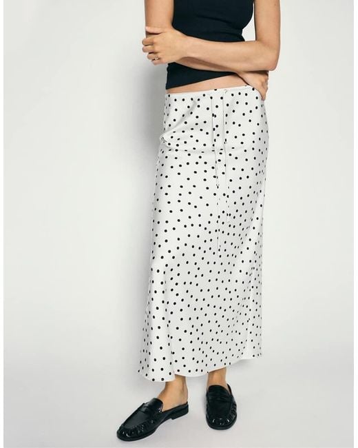 Pull&Bear White Satin Drawstring Midi Skirt