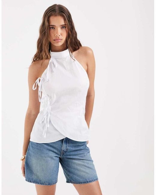 ASOS White Tie Side High Neck Top