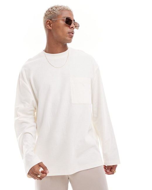 ASOS White Oversized Fit Long Sleeve Boucle T-shirt for men