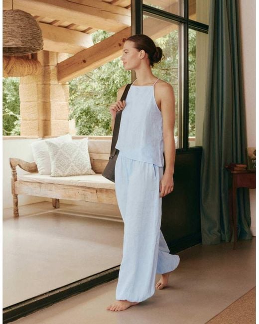 Oysho Blue 100% Linen Bloomer Trousers