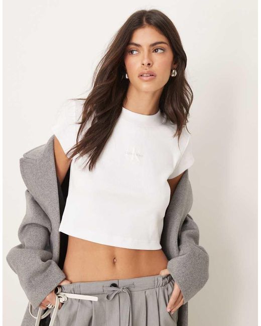 T-Shirt Taglio Corto Bianca Con Logo A Monogramma di Calvin Klein in White