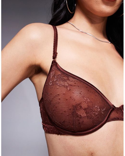 ASOS Brown Bruna Lace Underwired Bra With Satin Binding