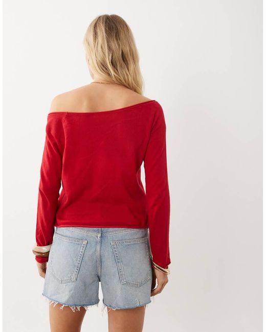 Mango Red Teen Knitted Off Shoulder Long Sleeve Top