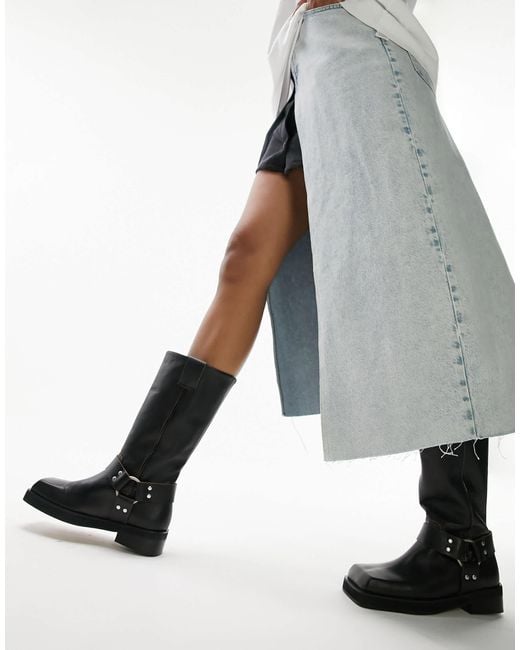 TOPSHOP Gray Ruby Premium Leather Biker Boot