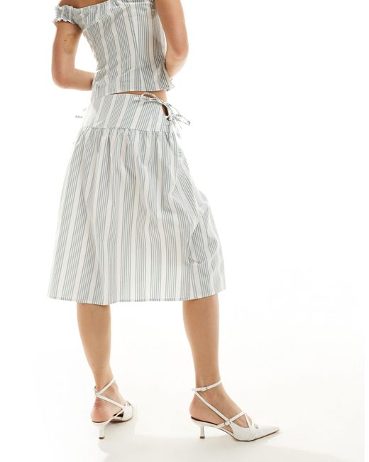 Motel White Stripe Tie Side Knee Length Skirt