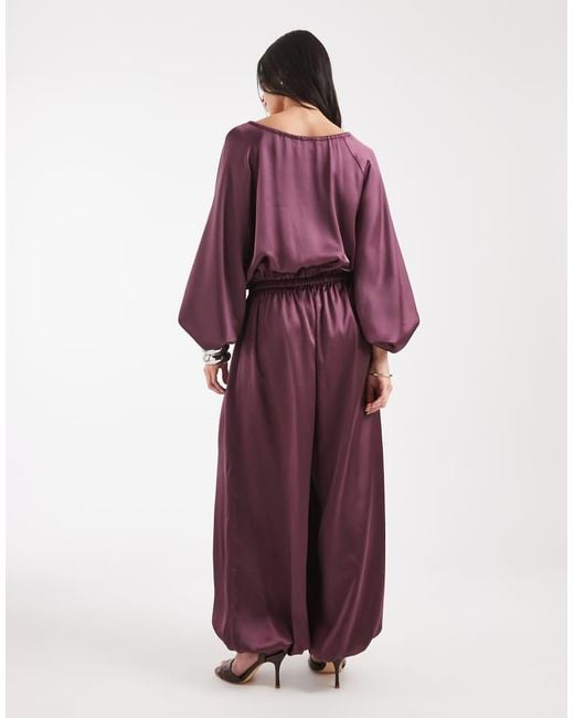 ASOS Red Long Sleeve Satin Jumpsuit