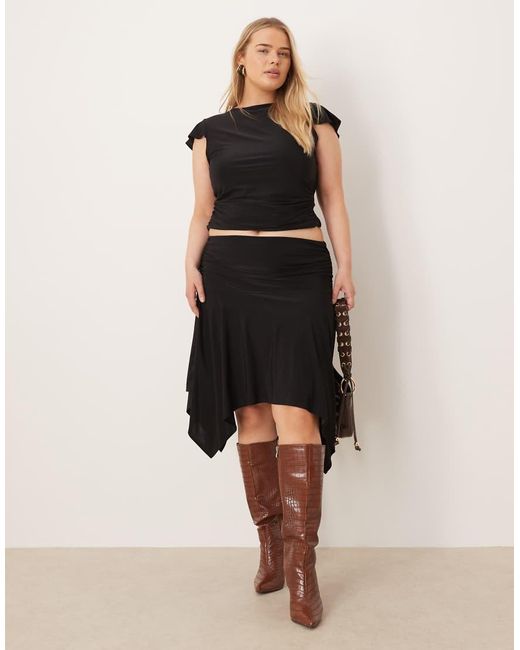 ASOS Black Asos Design Curve Co-ord Floaty Top With Cap Sleeve And Ruched Under Bust