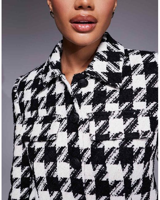 River Island Blue Dogtooth Two Pocket Cropped Jacket