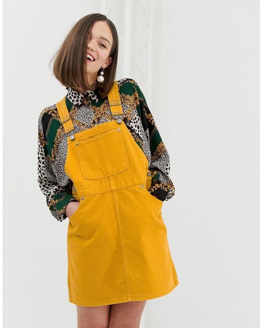 Monki Yellow Dungarees Dress