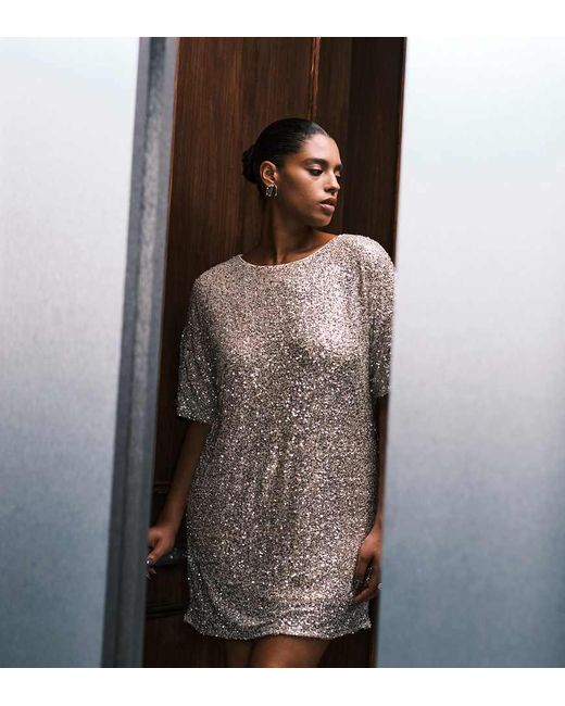 Never Fully Dressed Natural Sequin T-shirt Mini Dress