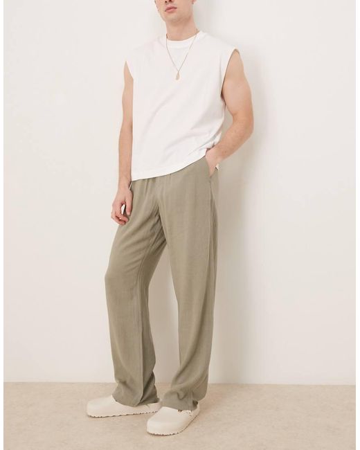 ASOS Broek Van Linnenmix Met Baggy Pasvorm En Elastische Taille in het Natural voor heren