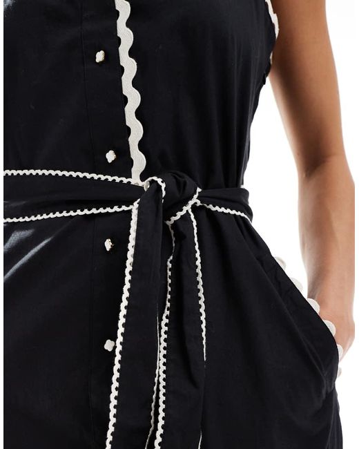 French Connection Black Cambria Cotton Ricrac Midi Dress