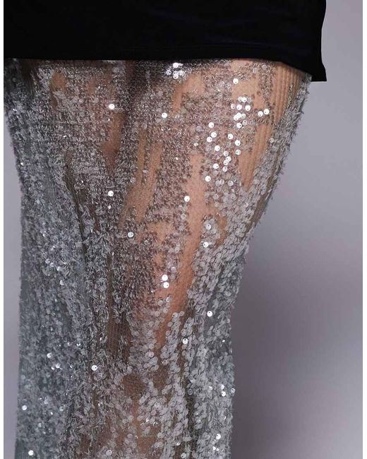 Vestido Largo Verde Con Diseño 2 En 1 De Camiseta De Manga Corta Y Falda De Encaje Con Lentejuelas De ASOS de color Blue