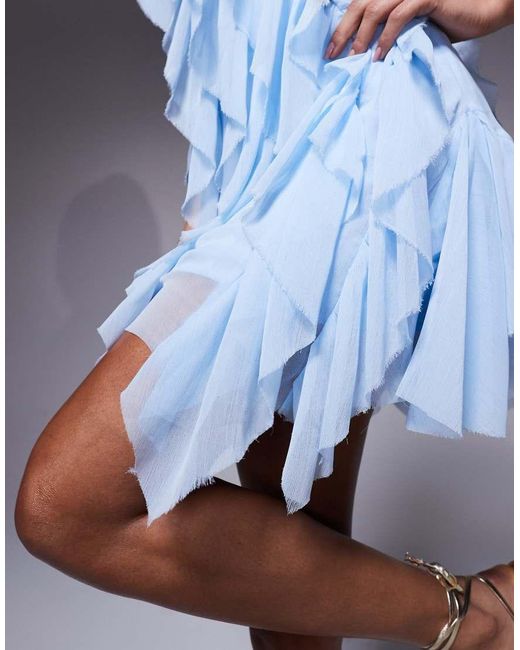ASOS Blue Asymmetric Racer Neckline Ruffle Mini Dress