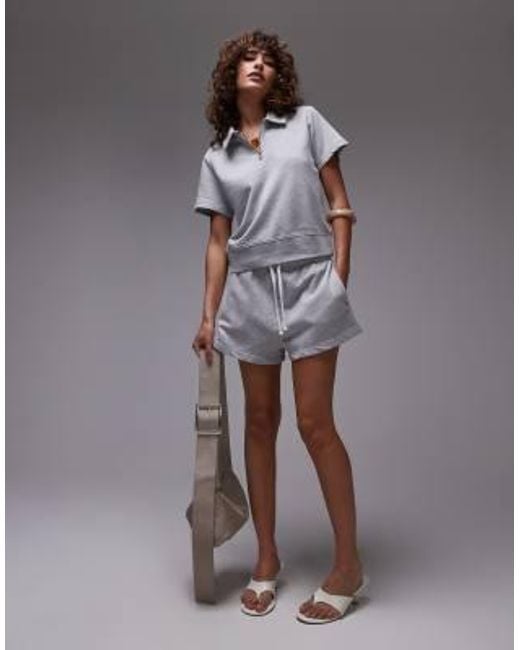 ARKET Gray Quarter Zip Short Sleeve Polo