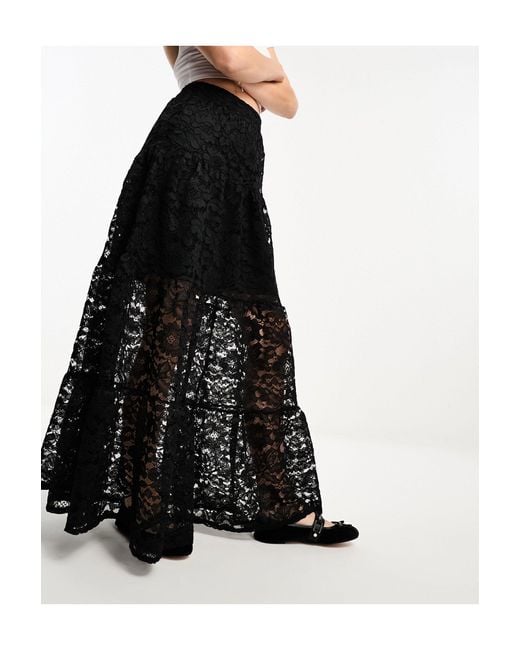 Miss Selfridge Black Lace Tiered Maxi Skirt