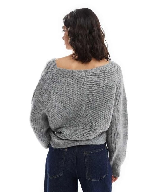 ASOS Gray Knitted Off Shoulder Jumper