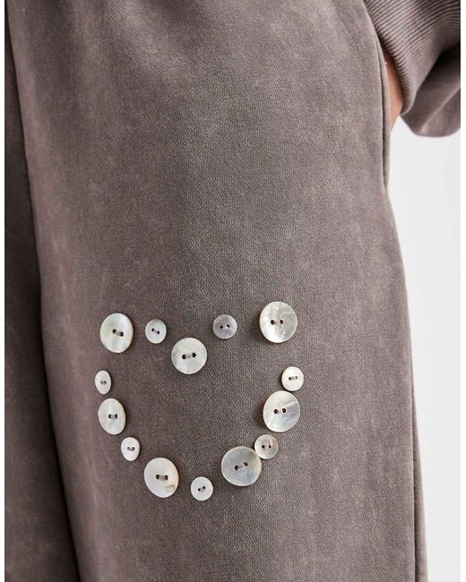 Daisy Street Gray Button Heart Wide Leg Joggers