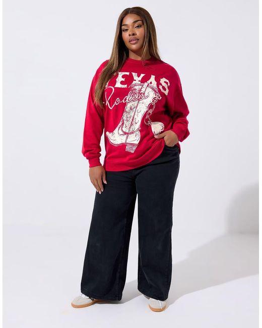 Yours Clothing Red Texas Graphic Sweatshirt