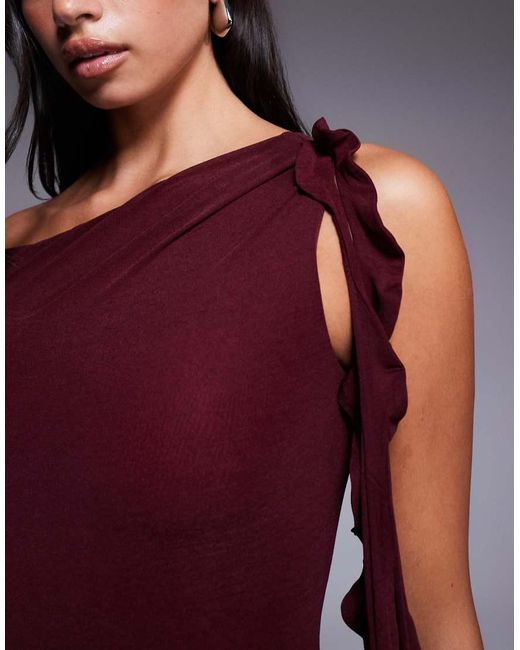ASOS Purple Stretch Chiffon Maxi Dress With Cut-out And Ruffle Detail