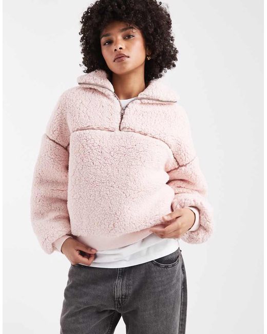 Miss Selfridge Gray Half Zip Borg Jacket