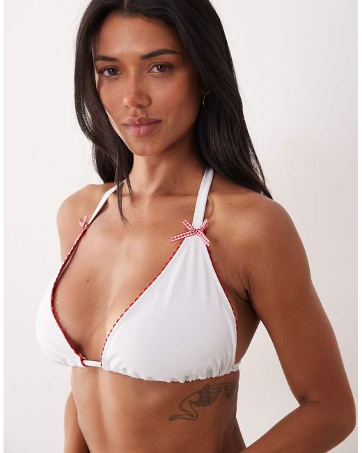 Peek & Beau White Triangle Bikini Top With Frill Trim