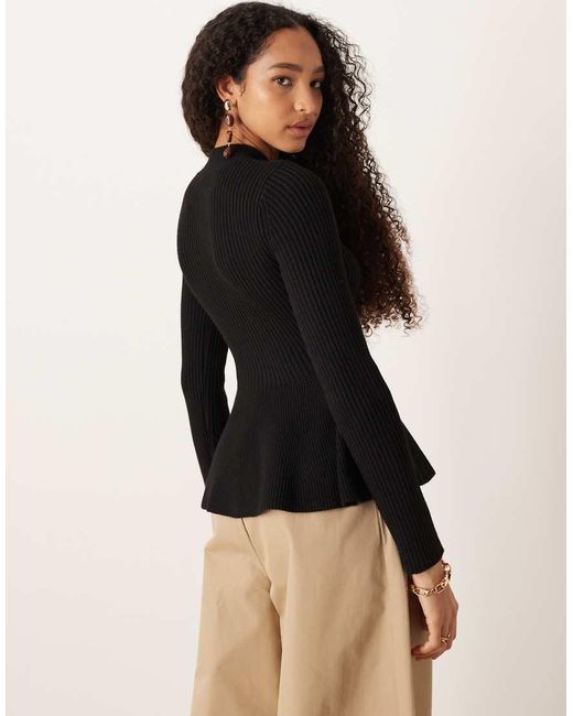 Mango Natural Ribbed Knitted Top With Peplum Hem