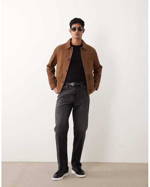Mango Brown 100% Leather Button Up Jacket for men