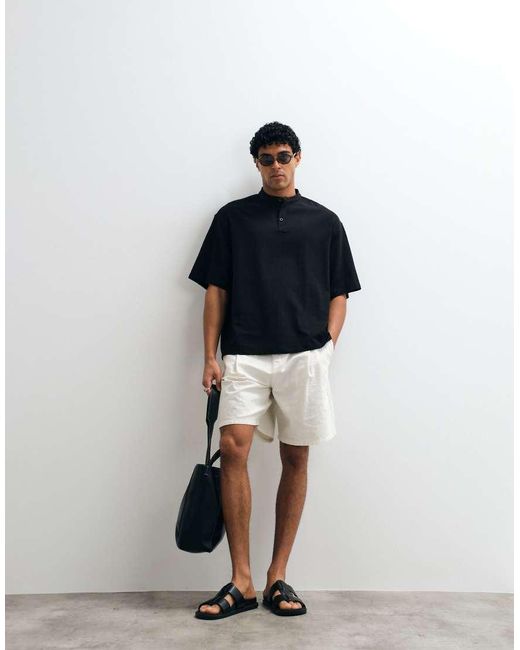 ASOS Blue Boxy Oversized Linen Look Shirt With Henley Collar for men