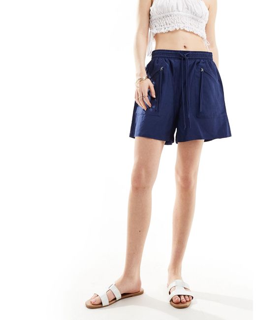 & Other Stories Blue Elasticated Waist Super Soft Shorts With Zip Pockets