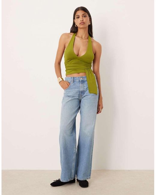 Top Aderente Allacciato Al Collo Con Drappeggio di ASOS in Green
